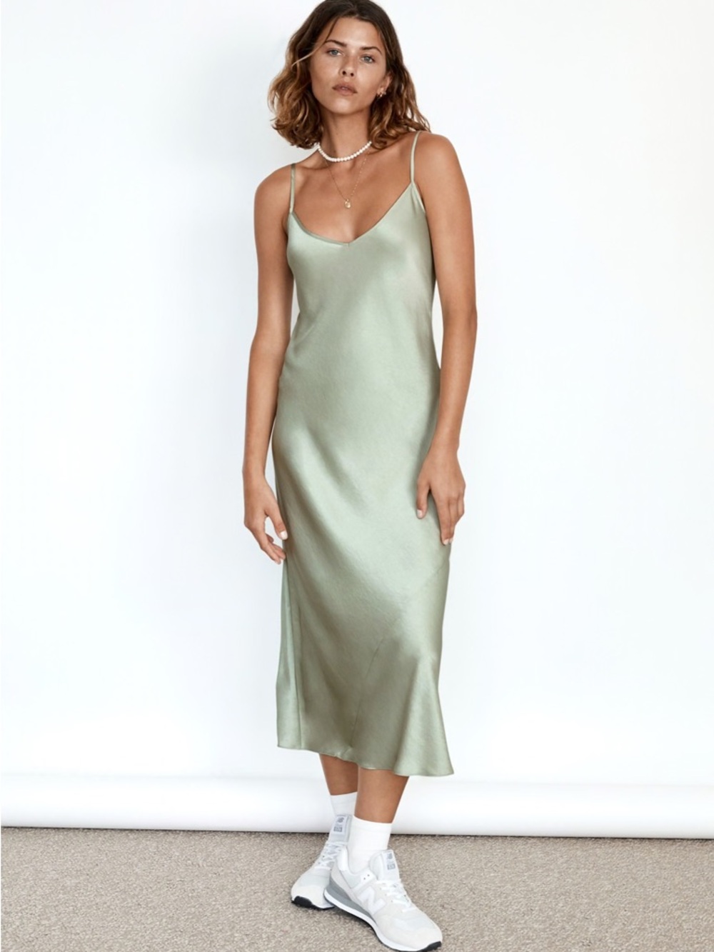 ARITZIA WILFRED ONLY SLIP MAXI DRESS IN SILVER SAGE GREEN